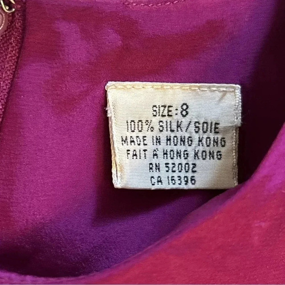 Vintage Liz Claiborne 90s 100% Silk Dark Pink Fuchsia Sheath Dress Size 8 Medium - Picture 4 of 10